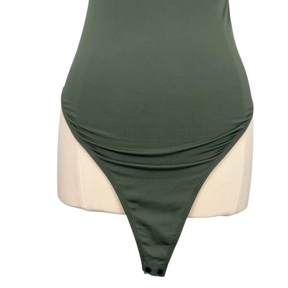 Francesca’s GB Fashion London Army Green High Neck Sleeveless Brief Cut Bodysuit - Picture 11 of 16